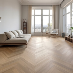Naklejka na ściany i meble cozy living room interior in beige tones with large windows
