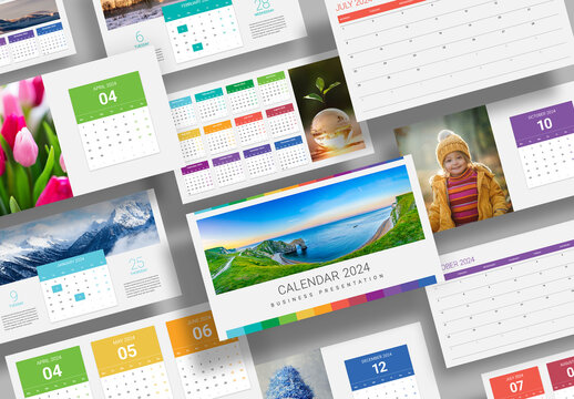 Calendar 2024 Presentation Layout with Colorful Accents