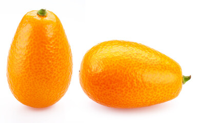 Two kumquats isolated on white background.