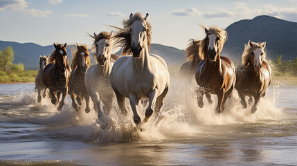 Group of Horses Running, an AI-Enhanced Symphony of Equine Motion