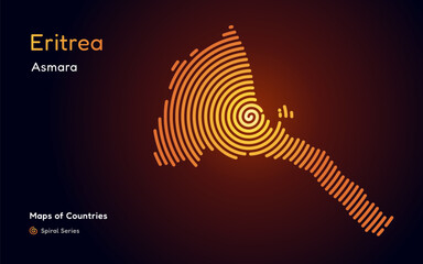 Abstract gold map of Eritrea with circle lines. identifying its capital city, Asmara African set. Spiral fingerprint series	