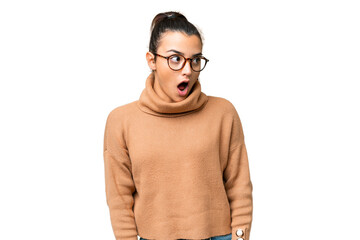 Fototapeta premium Young beauty woman over isolated chroma key background doing surprise gesture while looking to the side