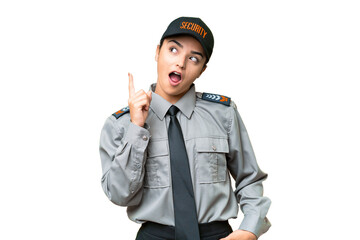 Young safeguard woman over isolated chroma key background thinking an idea pointing the finger up