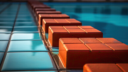 Obraz premium Starting blocks by pool bright colors textured