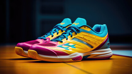 Bright badminton shoes with modern design sharp texture and details