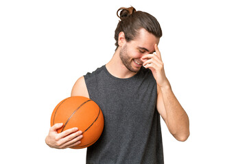Young basketball player man over isolated background laughing