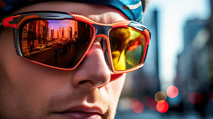 Cyclist's sunglasses in the city
