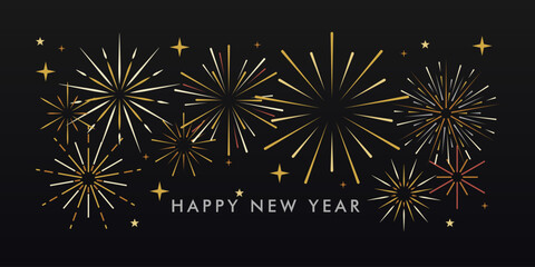 happy new year celebration concept. firework on black night sky background vector illustration