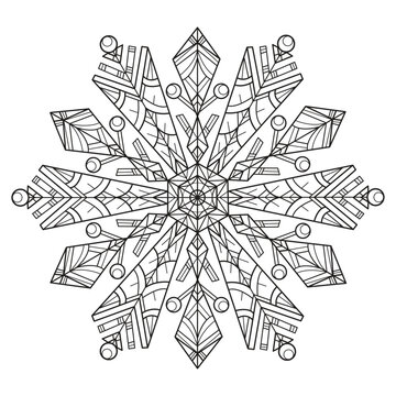 Cute mandala flower snowflake hand drawn for adult coloring book