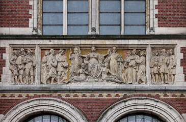 Bas-reliefs on the facade of The Rijksmuseum in Amsterdam, Netherlands