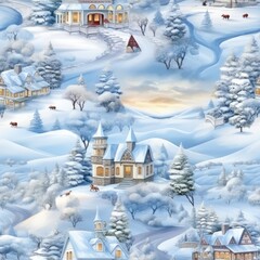 Fototapeta na wymiar Seamless background of a christmas winter wonderland