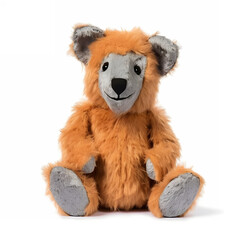 Bear toy made of fur, mad crazy single crooked waste ugly defective, raw, ragged, isolated on white background