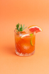 Paloma cocktail with grapefruit, lime and rosemary. Grapefruit juice. Alcohol. Tequila.