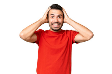 Fototapeta premium Young handsome caucasian man over isolated chroma key background doing nervous gesture