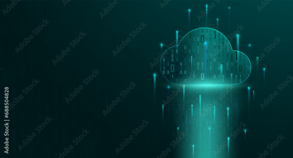 Poster Abstract Cloud computing and online storage technology background. A network of a business computer connects a database and a cloud.  information, technology and network concept. Vector illustration.