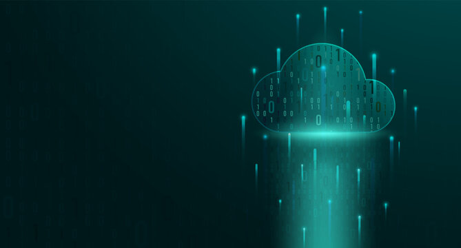 Abstract Cloud computing and online storage technology background. A network of a business computer connects a database and a cloud.  information, technology and network concept. Vector illustration.