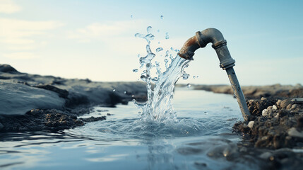 Rustic water pipe unleashes a dynamic splash, symbolizing resource management - obrazy, fototapety, plakaty