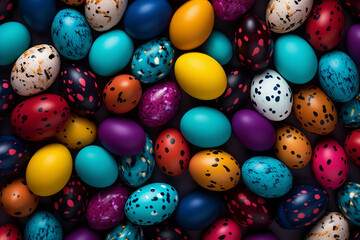 Fototapeta na wymiar Colorful Easter Eggs Background - Vibrant Holiday Display - Created with Generative AI Tools