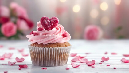 Cupcake with Heart decoration for Valentine's day or Wedding