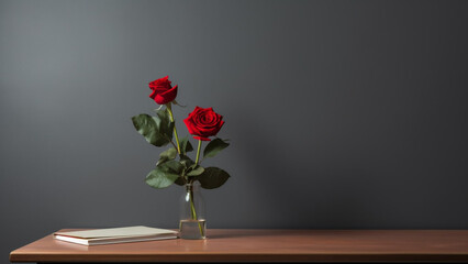 minimalistic desk with two beautiful roses 