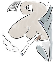 Guy smoker friendly sketch in gray tones. Digital illustration for design - 688507418