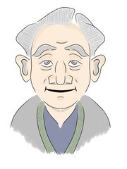 Japanese grandfather friendly sketch in gray tones. Digital illustration for design - 688507438