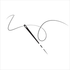 Tailor needle and curvy thread silhouette line icon vector illustration
