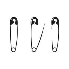 Black safety pin. Open and closed safety pin icon on white background. - obrazy, fototapety, plakaty