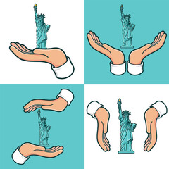 hands with statue of liberty set