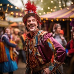 A man in a colorful costume is smiling. Generative AI.