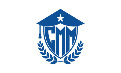 CMM three letter iconic academic logo design vector template. monogram, abstract, school, college, university, graduation cap symbol logo, shield, model, institute, educational, coaching canter, tech