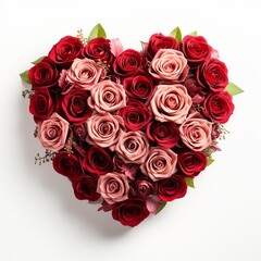  Heart shaped bouquet of red roses isolated over white background   . AI Generative