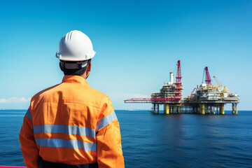 Engineer looking at oil platform, oil and gas industry