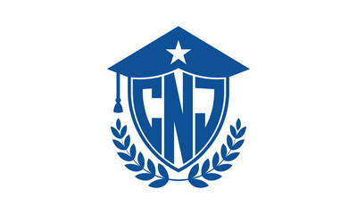 CNJ three letter iconic academic logo design vector template. monogram, abstract, school, college, university, graduation cap symbol logo, shield, model, institute, educational, coaching canter, tech