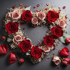  Heart shaped bouquet of red roses isolated over white background . AI Generative