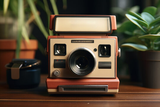 A polaroid camera capturing a moment in time, showcasing the nostalgia and simplicity of instant photography. Generative Ai.