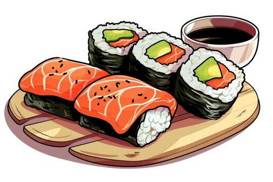 Nigiri rolls, shrimp on top, manga style vector illustration