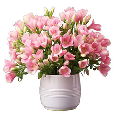 Pink Pot with Freesia Isolated on Transparent or White Background, PNG