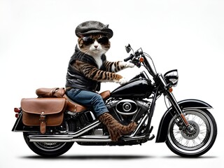 Fototapeta na wymiar a whimsical yet stylish portrayal of a cat riding a Harley-Davidson motorcycle