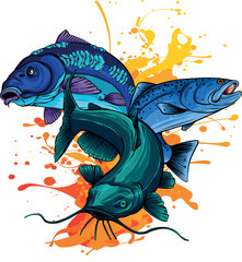 set of colored fish vector illustration design