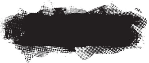 Glitch distorted grange shape . Noise grungy logo . Trendy defect error shapes . Glitched frame .Grunge textured . Distressed effect .Vector shapes with a halftone dots screen print texture. - obrazy, fototapety, plakaty