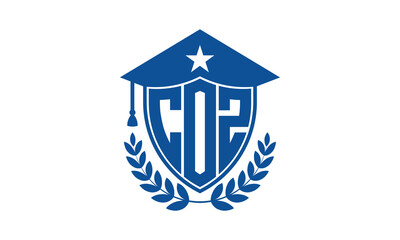 COZ three letter iconic academic logo design vector template. monogram, abstract, school, college, university, graduation cap symbol logo, shield, model, institute, educational, coaching canter, tech