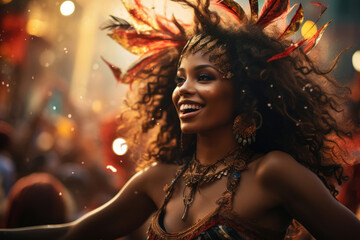 Woman in festive carnival costume at Latin festival