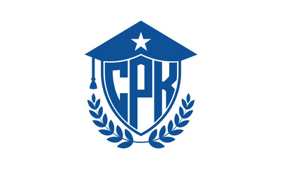 CPK three letter iconic academic logo design vector template. monogram, abstract, school, college, university, graduation cap symbol logo, shield, model, institute, educational, coaching canter, tech