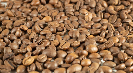 background from coffee beans. Close-up and selective focus.