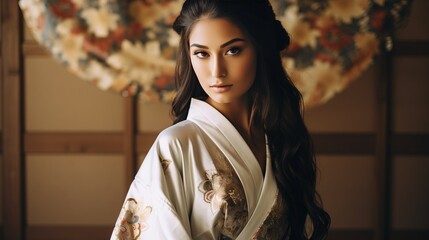Woman in Traditional Kimono - obrazy, fototapety, plakaty