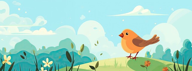 Fototapeta na wymiar Beautiful Animated Bird Backdrop with Empty Copy Space for Text - Bird standing against Nature Background - Flat Vector Nature Bird Graphic Illustration Wallpaper created with Generative AI Technology