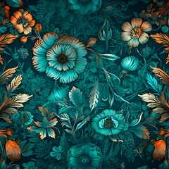 Wandcirkels aluminium Seamless pattern with flowers in vintage style. Vector illustration. © Wazir Design