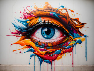 an eye that has been artistically colored with vibrant and bold graffiti