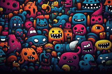Vivid monster color pattern in graffiti drawing style